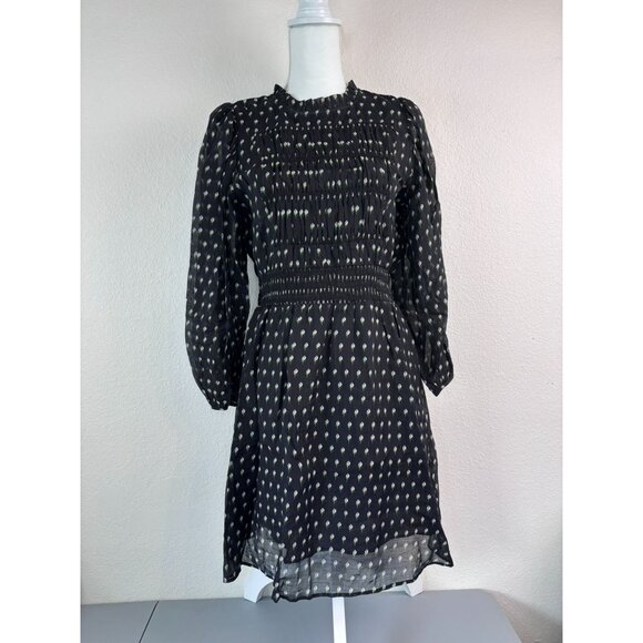 Melissa Nepton women's small black floral Robe Mona peasant smocked mini dress‎ - Picture 2 of 10